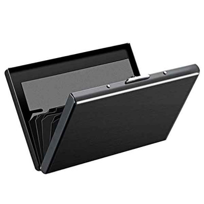 RFID Blocking Metal Credit Card Holder Wallet for Men & Women(Shiny Black,9.5 x 6.5 x 1.3 cm )