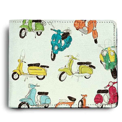 Men's PU Leather Vintage Scooter Pattern Printed Wallet (Multicolour)