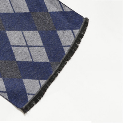 Unisex Navy Blue & Grey Printed Acrylic Scarf