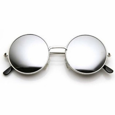 Men Silver Mirrored Round Sunglass