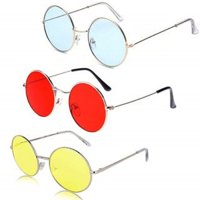 Unisex Uv Protected Sunglasses Pack Of 3 Blue Red Yellow