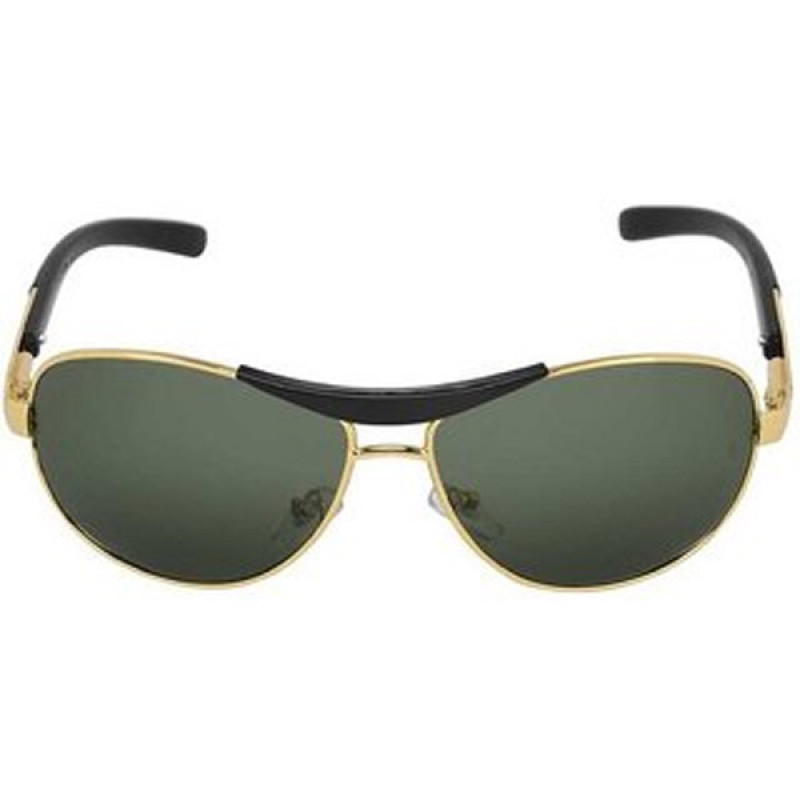 Glass Lens Golden Green Rectangular Polarized Sun glasses for Men